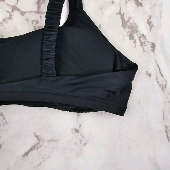 J Crew Swim Top XL Black Scrunchie Strap Square Neck Bikini Padded BM431 - Picture 6 of 10